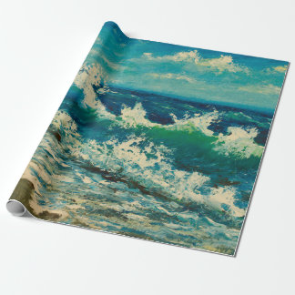 Papel De Presente  pintura a óleo da praia do mar, lindas ondas na l