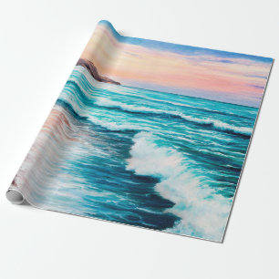 Papel De Presente  pintura a óleo do lindo pôr do sol roxo sobre o o