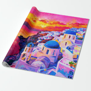 Papel De Presente pintura a óleo na canvas. O pôr do sol sobre a il