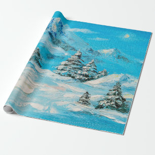 Papel De Presente pintura a óleo, paisagem de montanha de inverno co