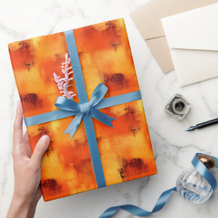 Papel De Presente Pintura Abstrata Laranja e Amarelo