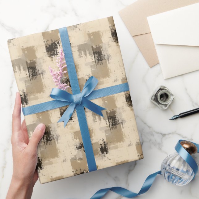 Papel De Presente Pintura Abstrata Marrom e Creme (Presentear)