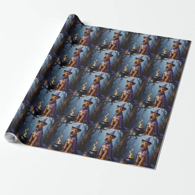 Papel De Presente Pintura Caprichosa de Halloween de Cachorro Aireda (Desenrolado)