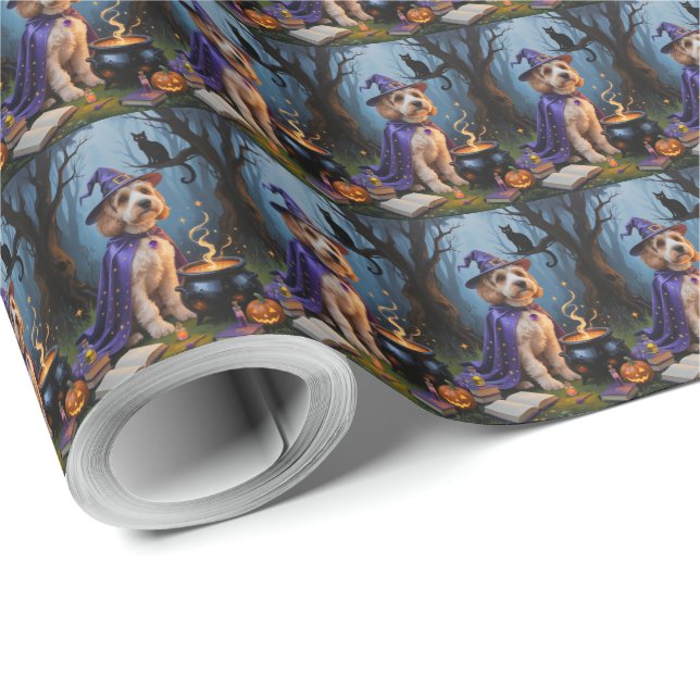 Papel De Presente Pintura caprichosa de Halloween de cão Cockapoo (Ponta do rolo)