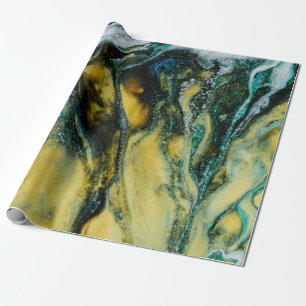Papel De Presente Pintura de abstrato amarelo, branco e azul