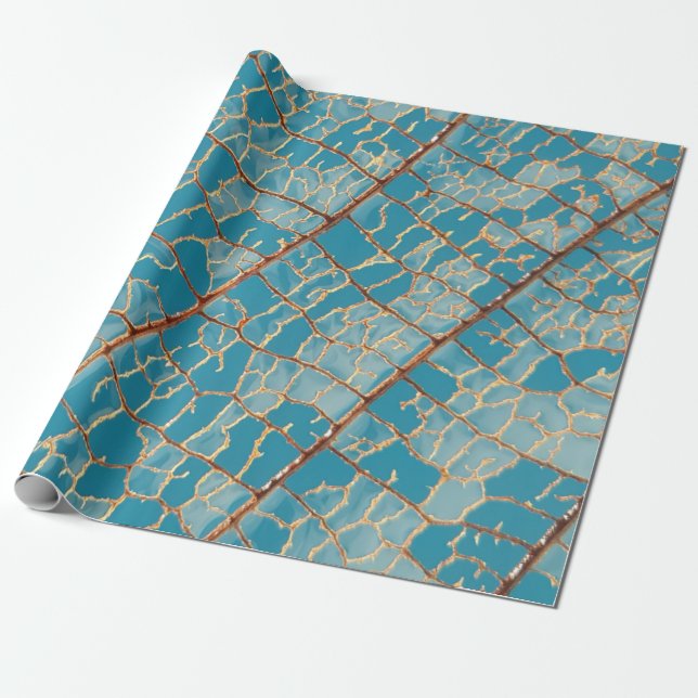 Papel De Presente Pintura de abstrato branco e azul (Desenrolado)