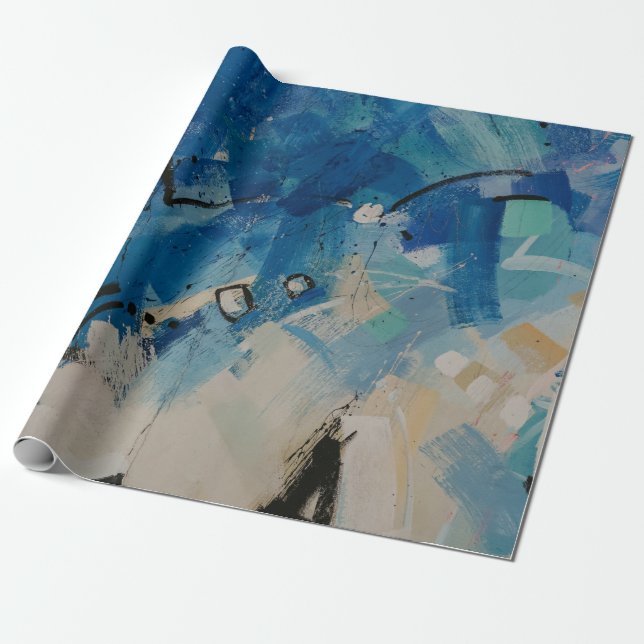 Papel De Presente Pintura de abstrato branco e azul (Desenrolado)