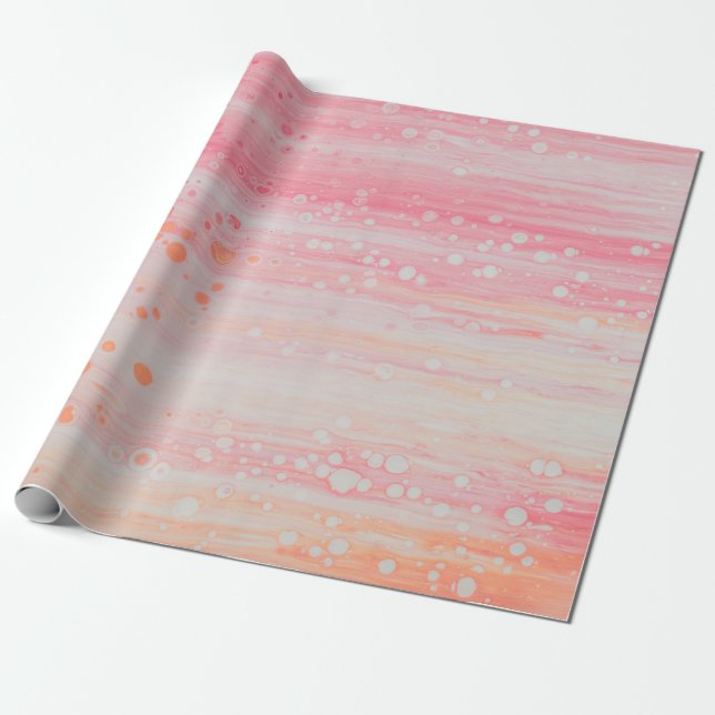 Papel De Presente Pintura de abstrato branco e rosa (Desenrolado)