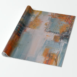 Papel De Presente Pintura de abstrato cor laranja, branca e lacrimog