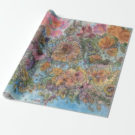 Papel De Presente Pintura de Aquarela de Jardim Flor Boho