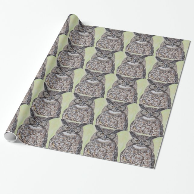 Papel De Presente Pintura de Coruja-de-chifres (Desenrolado)