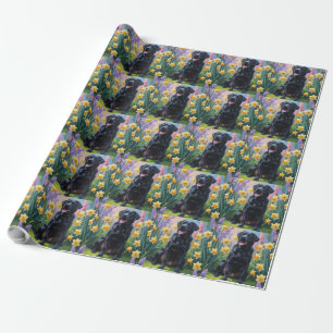 Papel De Presente Pintura de Flores de Primavera do Cão Labrador Pre