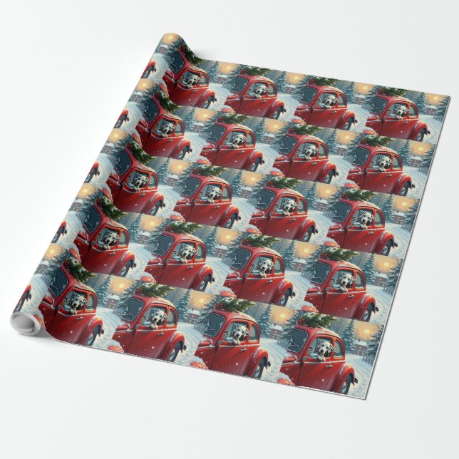 Papel De Presente Pintura de Natal de Passeio de Carro com Neve com  (Desenrolado)