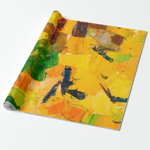 Papel De Presente pintura de óleo abstrato amarelo na canvas.