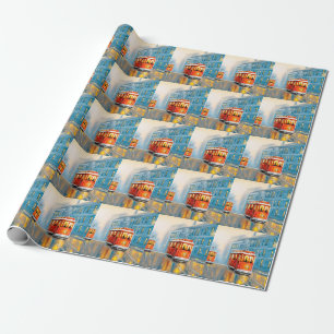 Papel De Presente Pintura de óleo de elétrico de cidade antiga