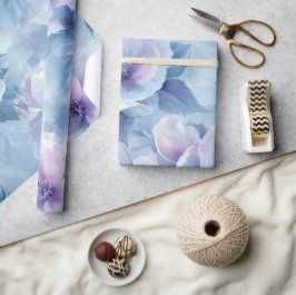 Papel De Presente Pintura de Óleo Floral Azul Pastel Molhado