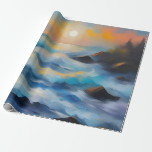 Papel De Presente Pintura de ondas de mar azul claro sob o sol
