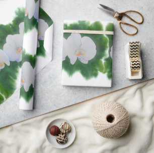 Papel De Presente Pintura de orquídea branca Elegante tropical