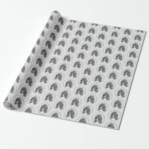 Papel De Presente Pintura de Poodle Padrão Preto Parti - Arte Canina