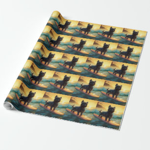 Papel De Presente Pintura de Surf na Praia de Affenpinscher