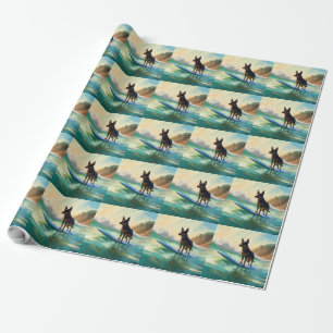 Papel De Presente Pintura de Surf na Praia do Kelpie Australiano