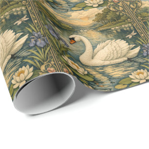 Papel De Presente Pintura elegante em aquarela vintage de cisne bran