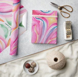 Papel De Presente Pintura em Aquarela Floral Abstrata