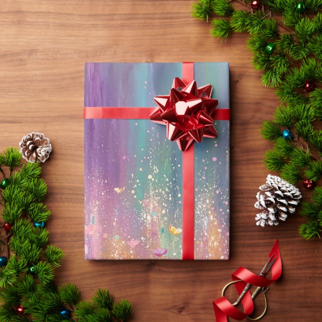 Papel De Presente Pintura Floral Abstrata com Cores Vibrantes (Presente de Natal)
