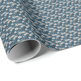 Papel De Presente Pintura Floral Azul e Branco