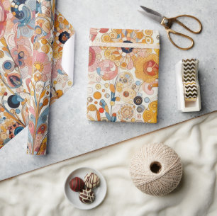 Papel De Presente Pintura Floral com Estilo de Arte Antiquada