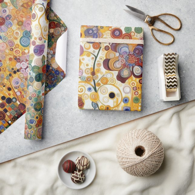 Papel De Presente Pintura Floral com Estilo de Arte Antiquada (Artesanato)