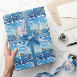 Papel De Presente Pintura Impasto de Barco à Vela