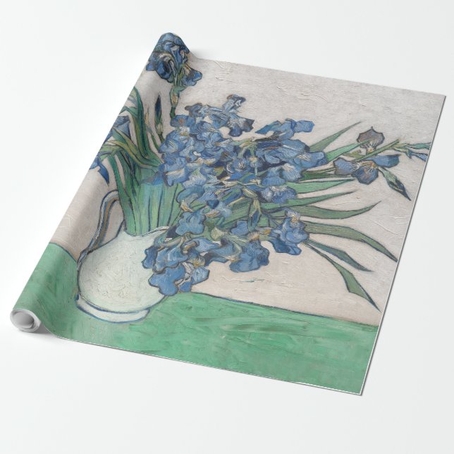 Papel De Presente Pintura Impressionista Vaso de Íris de Van Gogh (Desenrolado)
