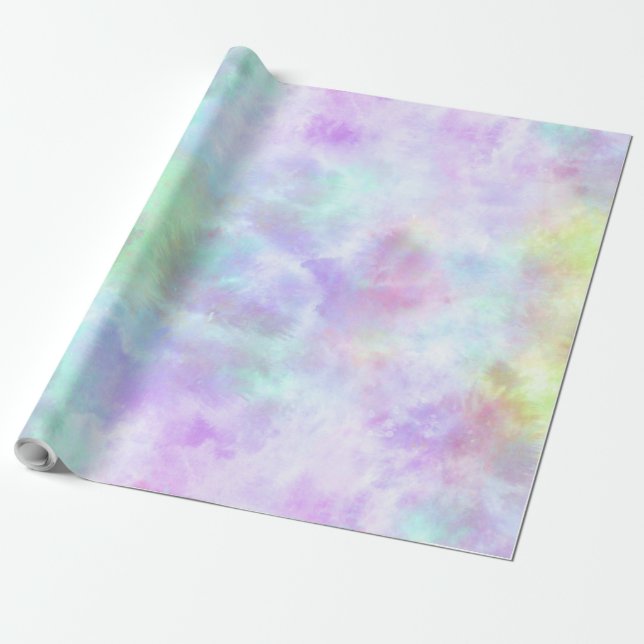 Papel De Presente Pintura por Aquarela do Pastel Rainbow Tie-Dye (Desenrolado)