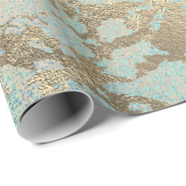 Papel De Presente Pintura Rosa Esbranquiçada Aqua Azul Dourado Márma