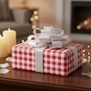 Papel De Presente Piquenique Country Vermelho e Branco Xadrez