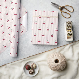 Papel De Presente Piquenique de Aniversário com Listras de Cereja Bo