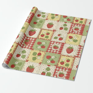 Papel De Presente Piquenique de Patchwork de Morango (6)