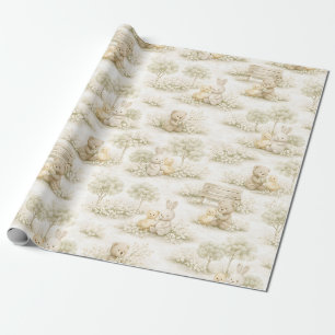 Papel De Presente Piquenique Floral do Urso do Coelho Neutro Jardim 