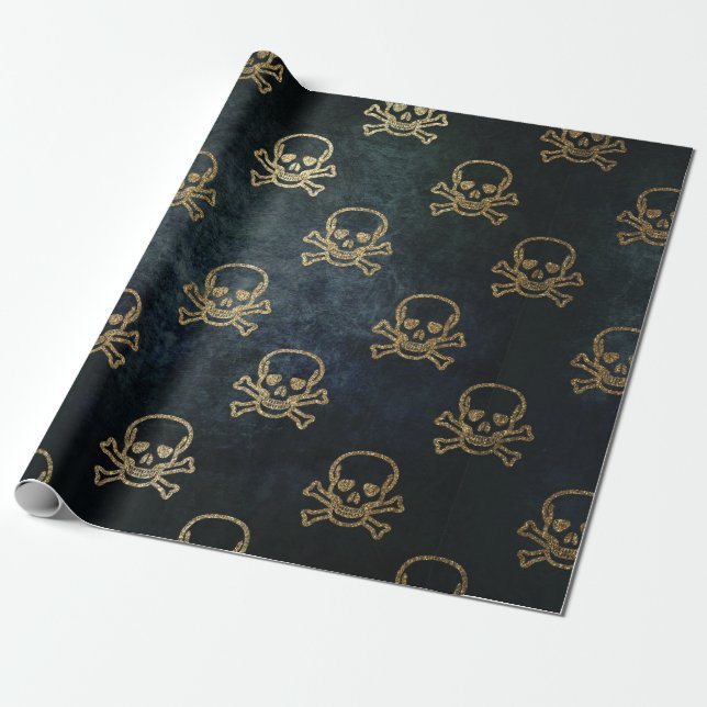Papel De Presente Pirata Esparsa Jolly Roger em Segundo Plano Escuro (Desenrolado)