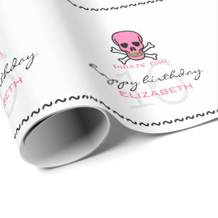 Papel De Presente Pirate Girl Pink Skull Personalizada 16.º Anivers
