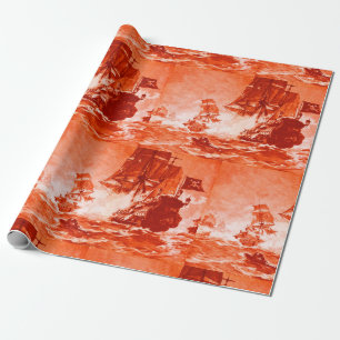 PAPEL DE PRESENTE PIRATE SHIP BATTTTTLE IN RED