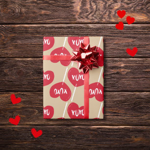 Papel De Presente Pirulito de coração vermelho XOXO em dourado