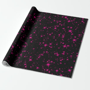 Papel De Presente Piscas Preto e Rosa Quente Brilhante Estrelas Glit