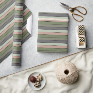 Papel De Presente Pistachio Nut Shell Green Peach Stripes