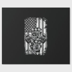 Papel De Presente Pistão de Carro Musculoso Antigo Bandeira American