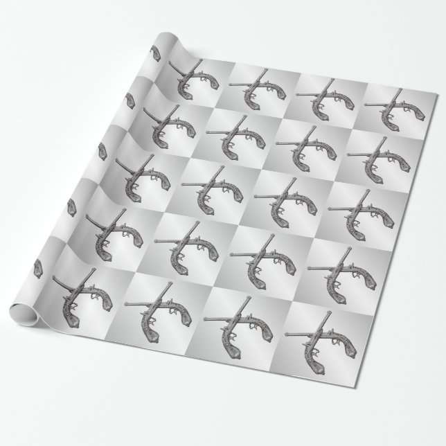 Papel De Presente Pistolas de Dueto Prata (Desenrolado)