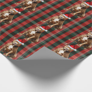 Papel De Presente Pit Bull Dog Green e Red Holidy Xadrez Natal
