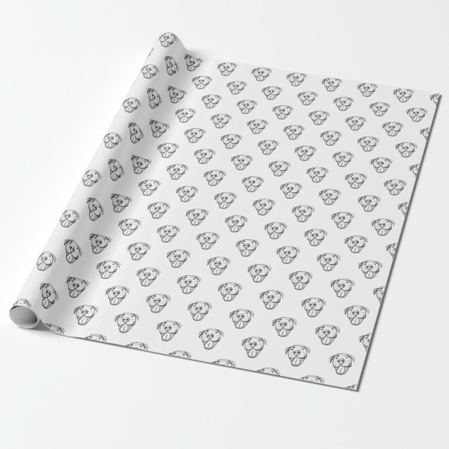 Papel De Presente pitbull desenhando simples cão amante branco preto (Desenrolado)