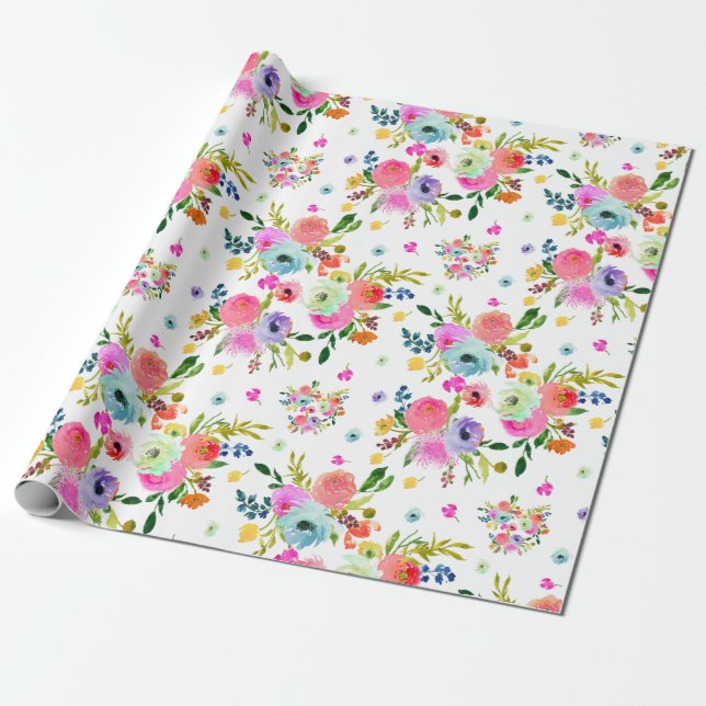 Papel De Presente PixDezines Watercolor Ranunculus | Contexto do DIY (Desenrolado)